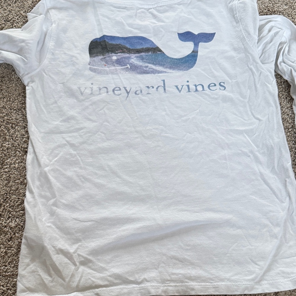 Vineyard Vines White Tee with Scenic Whale Design